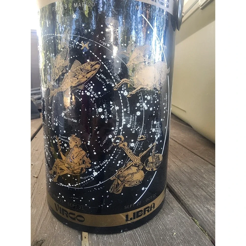 Vintage RARE Mid-century Black & Gold Celestial Horoscope Serving Ice Bucket HTF